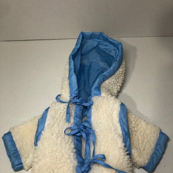 Vintage Doll Coat Hooded Faux Sherpa Trimmed Blue Ties Cabbage Patch? - Picture 2 of 11